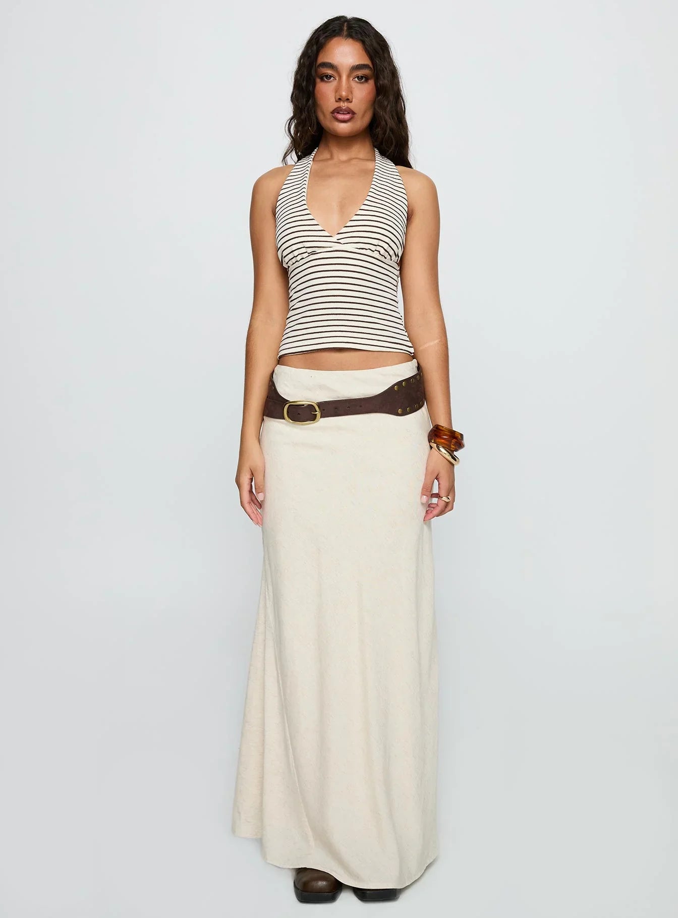 Whimsy Halter Top Chocolate White Stripe