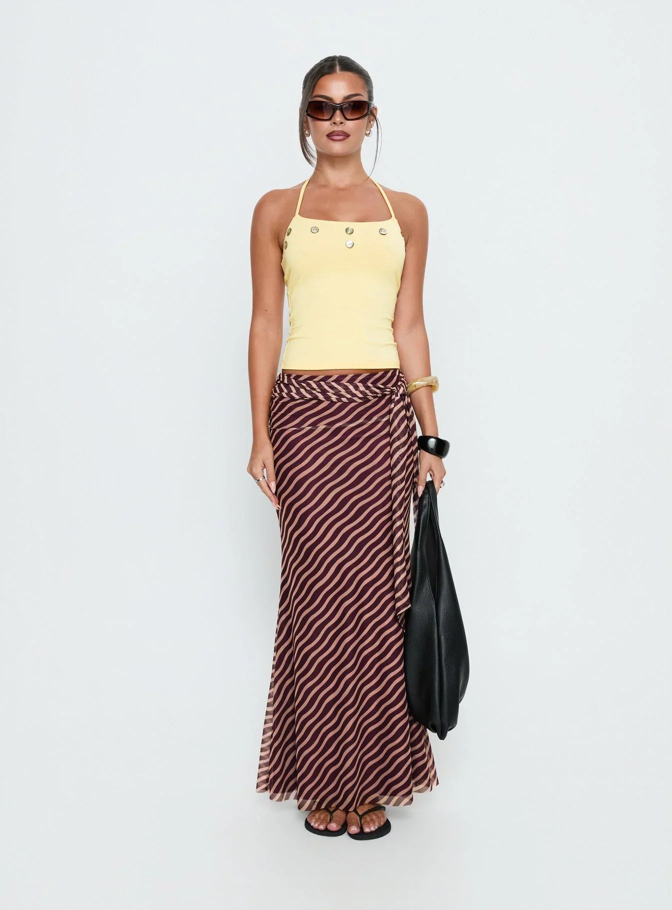 Caviar Tie Maxi Skirt Brown Stripe