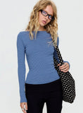 Nyren Low Back Boatneck Long Sleeve Top Navy Stripe