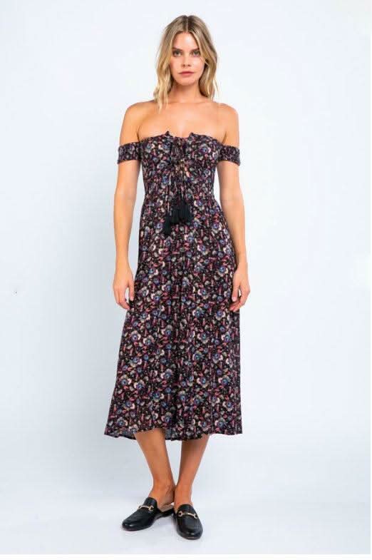 Allison Off the Shoulder Black Floral Print Jumpsuit