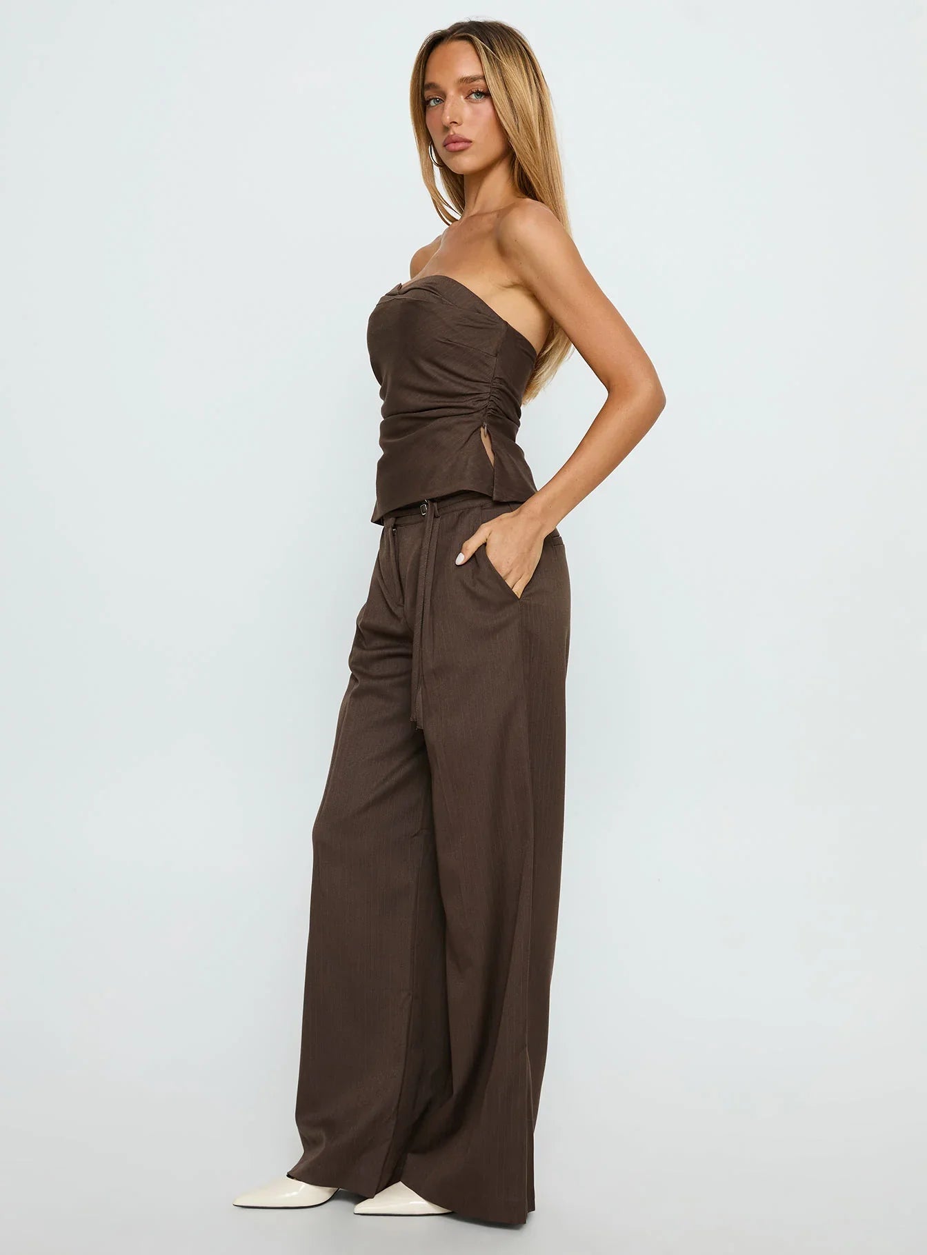 Natilee Relaxed Tailored Pants Brown Pinstripe