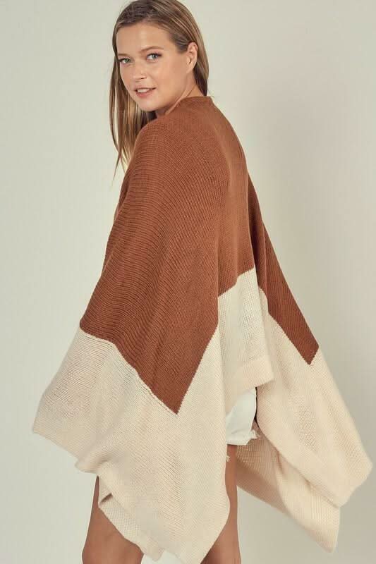San Mateo Mocha Colorblock Poncho Cardigan
