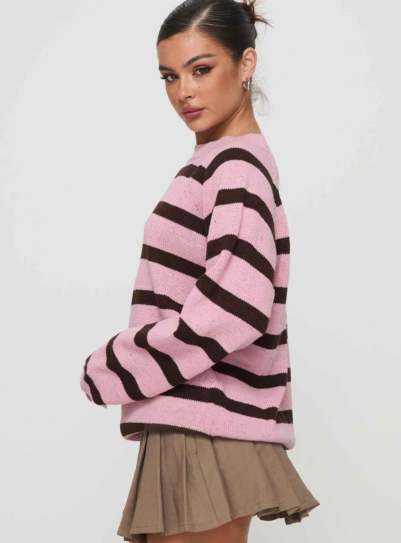 Jacquette Knit Sweater Pink Brown