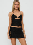 Wild Card Beaded Tie Mini Skirt Black