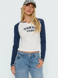 Tokyo 1990 Long Sleeve Raglan Graphic Top White Blue
