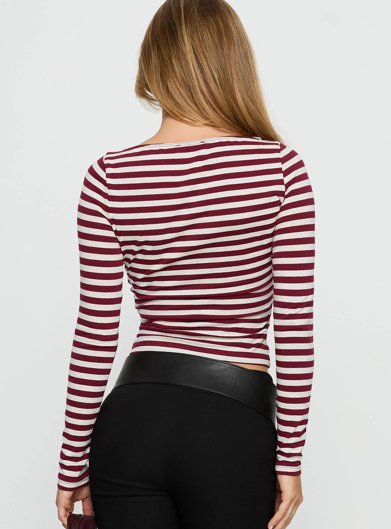 Derrica Long Sleeve Top Red Grey Stripe