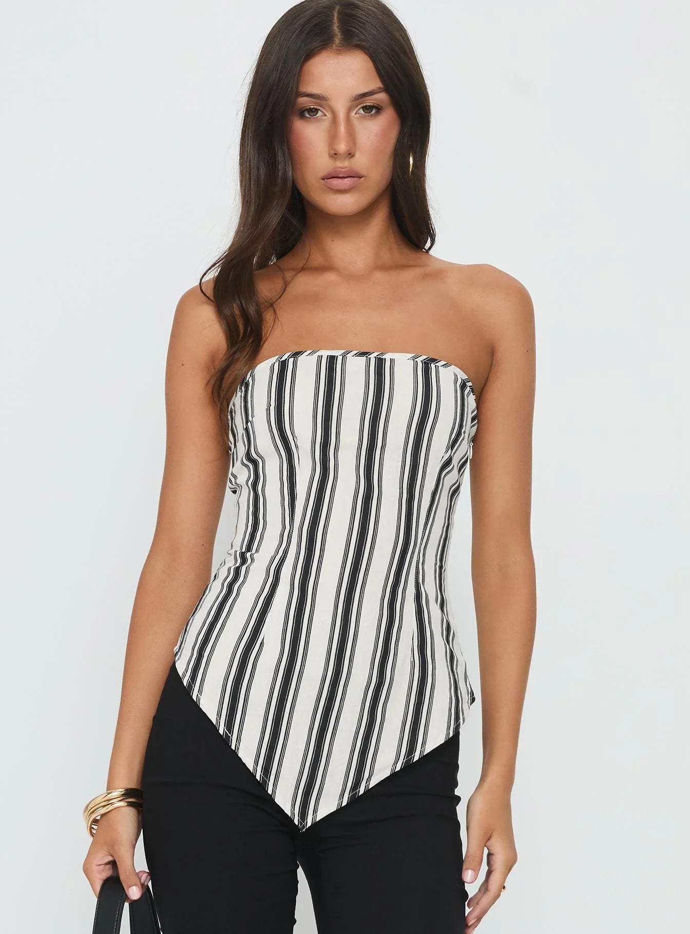 Palo Alto Strapless Scarf Top Black White Stripe