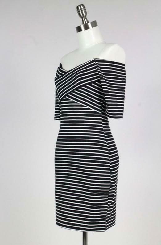 Movin On Baby Off The Shoulder Striped Bodycon Dress