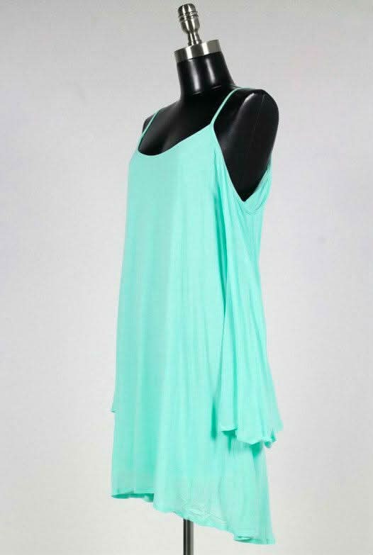 Welcome Back Mint Cold Shoulder Lace Up Dress