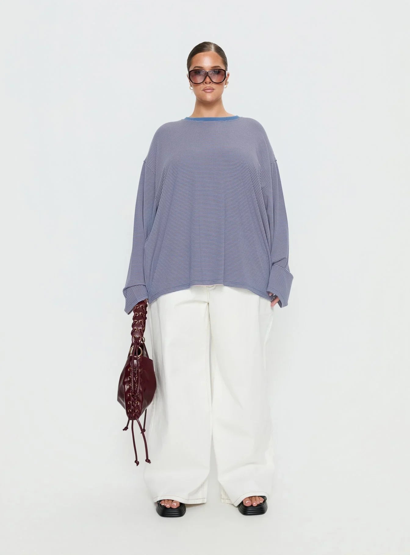 Marlah Long Sleeve Top Blue Stripe Curve