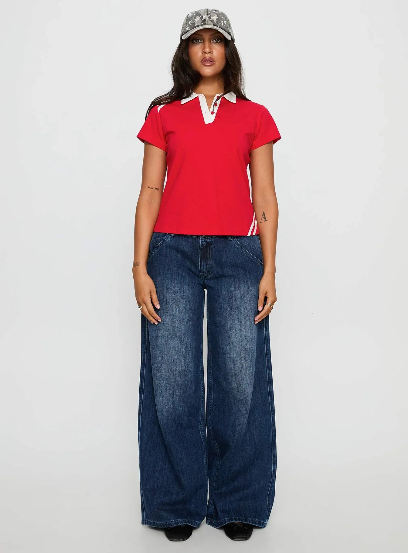 Learn Your Lesson Contrast Collared Top Red White