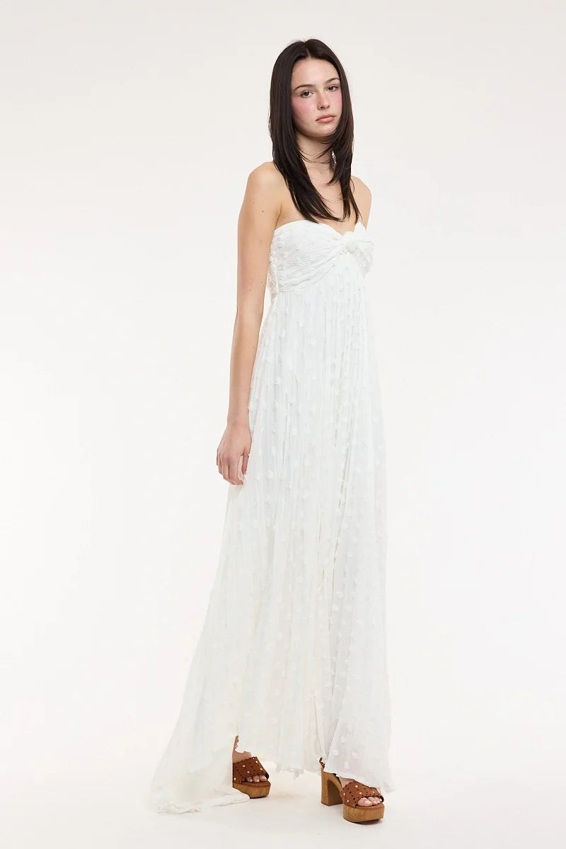 Willow White Clip Dot Strapless Maxi Dress