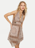Spartacus Halter Mini Dress Brown Multi