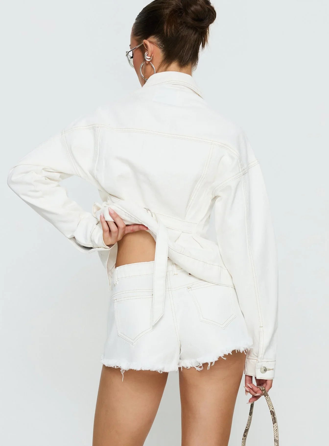 Posse Distressed Micro Denim Shorts White