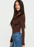 Vennie Twist Front Long Sleeve Bodysuit Brown