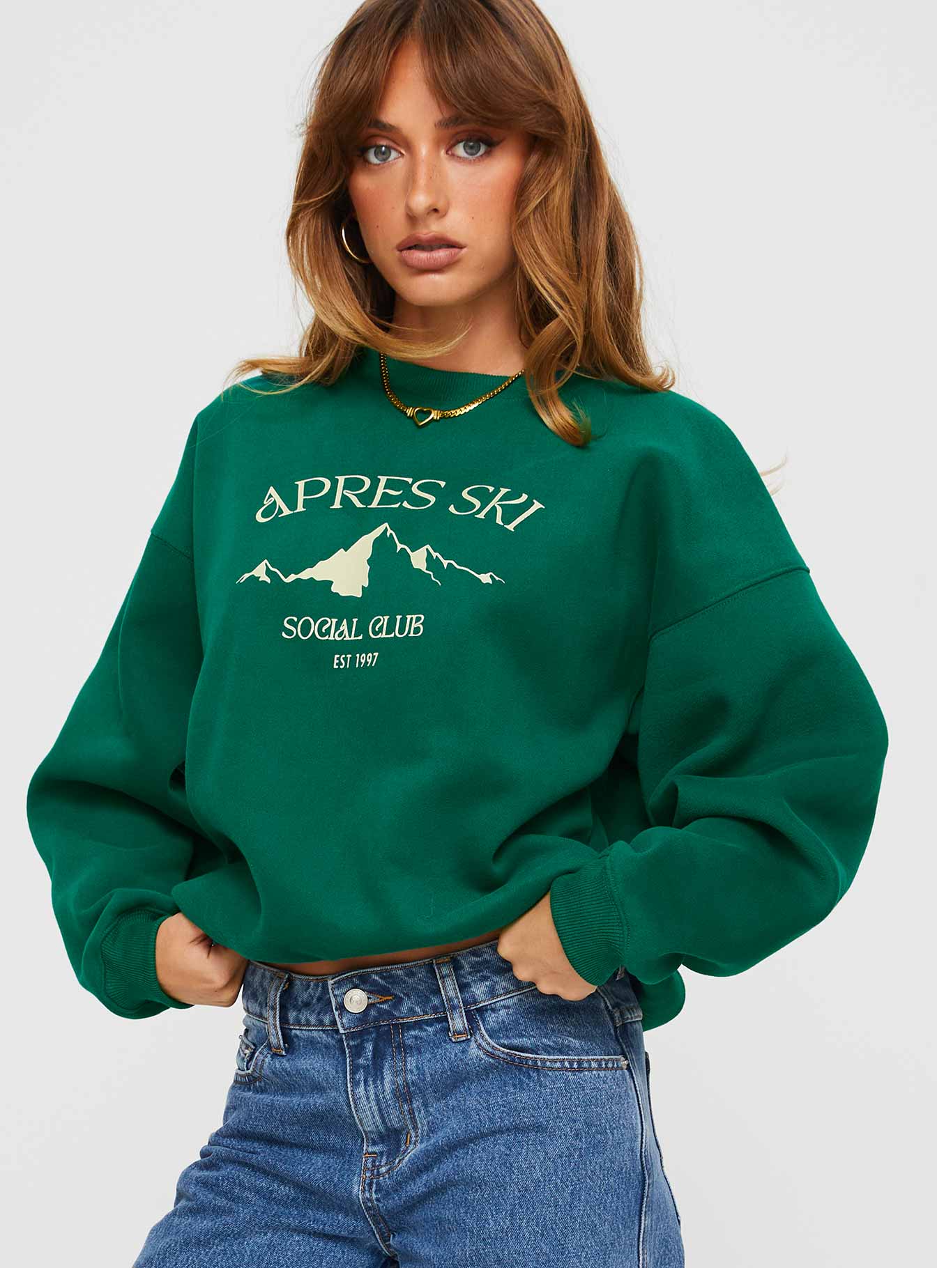 Apres Ski Crew Neck Sweatshirt Green Cream