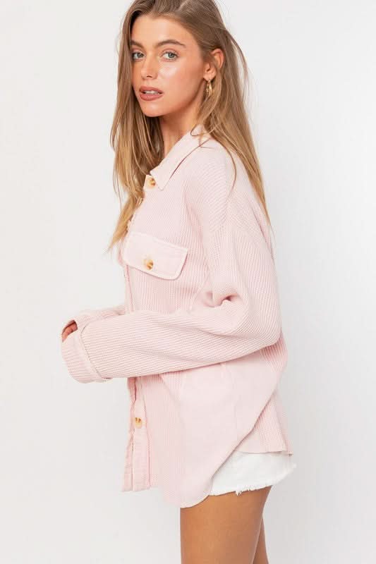 Brooke Pink Waffle Knit Shacket