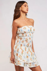 Lyla White Floral Strapless Drop Waist Mini