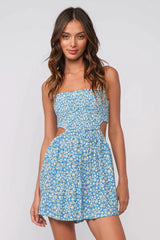 Molly Blue Floral Smocked Cutout Romper