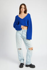 Fall Feels Blue Cropped Sweater