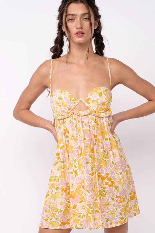 Drew Peach Floral Babydoll Cami Mini Dress