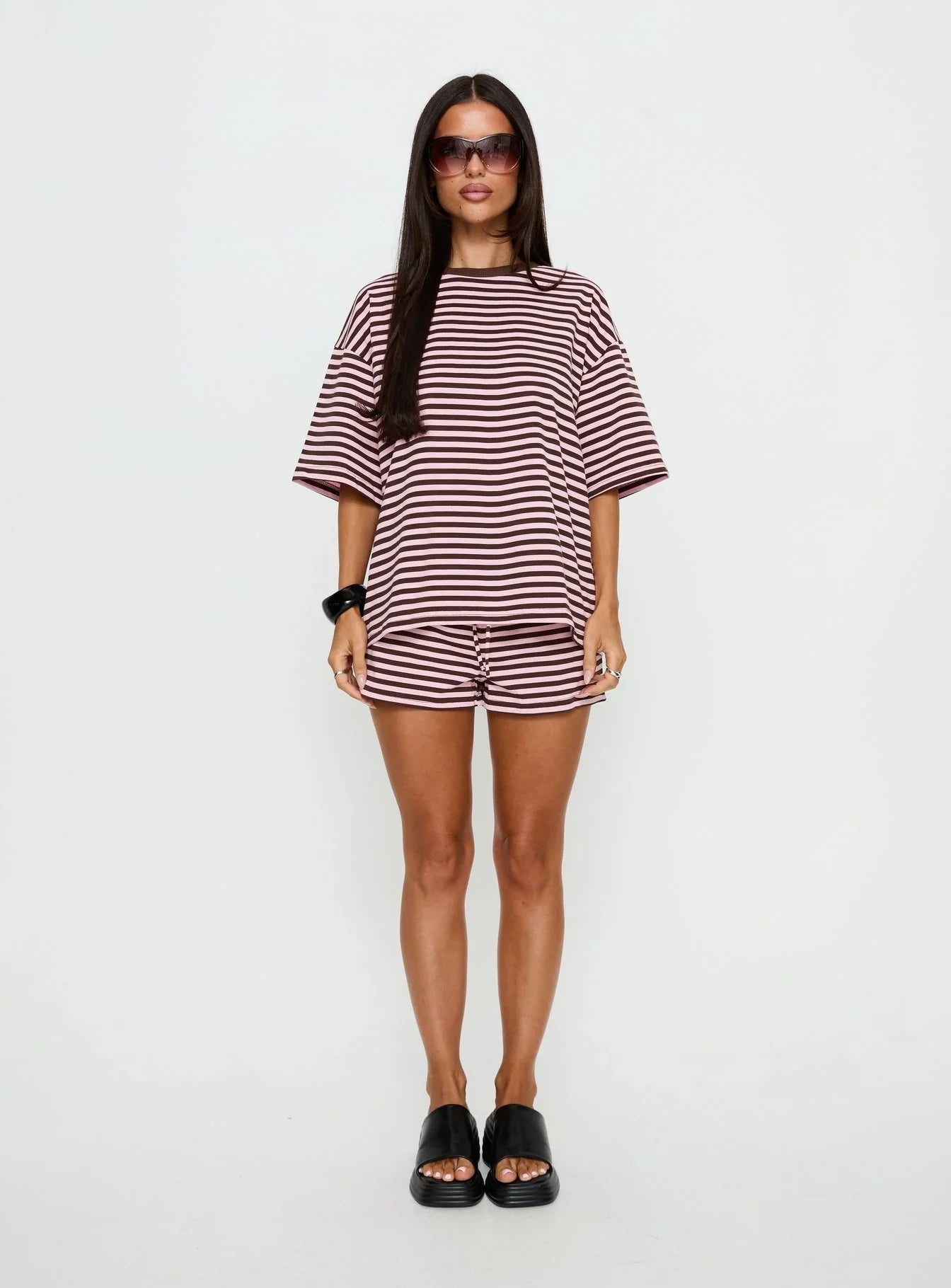Settle Down Tie Shorts Pink / Brown Stripe