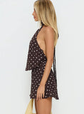 Natalea High Neck Playsuit Brown / White Polka