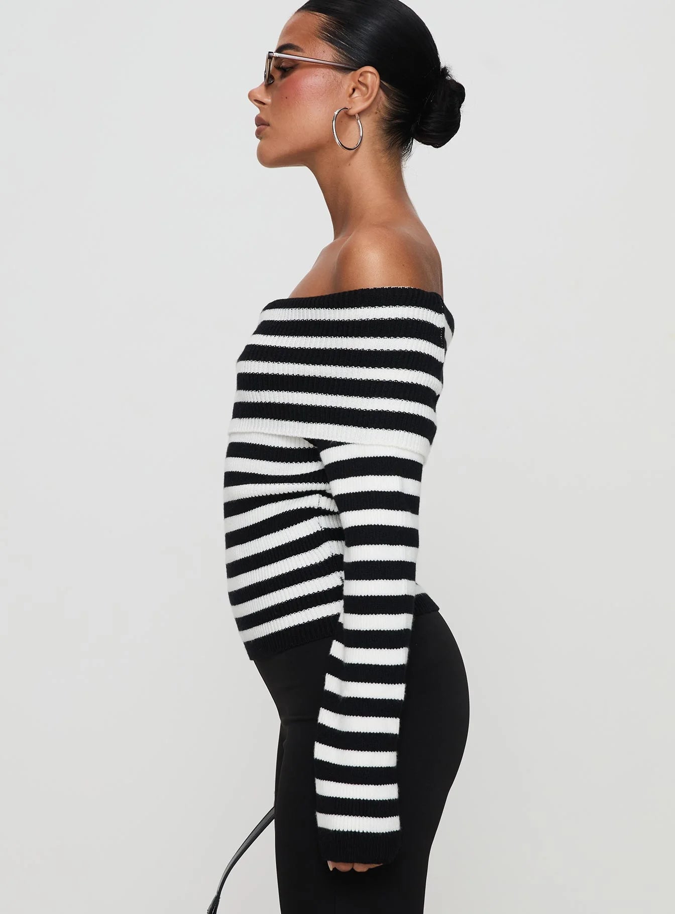 Danyel Off The Shoulder Sweater Black White Stripe