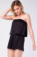 Selina Black Satin Strapless Romper